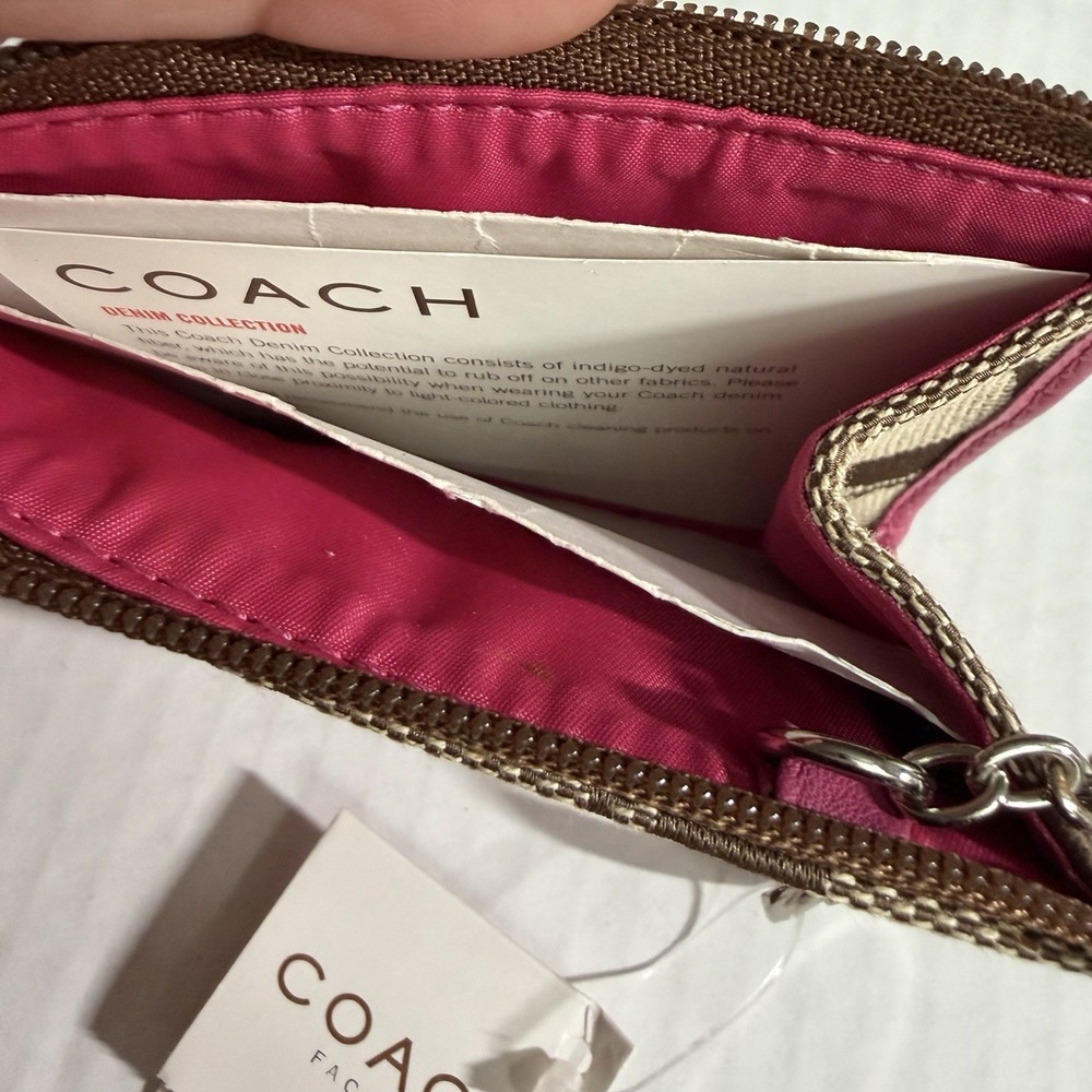COACH Vintage Signature Mini Skinny Id Case Jacquard Leather Brown/Pink NEW - Picture 7 of 8